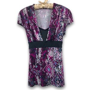 THERAPY | Cap Sleeve Waist Tied Patterned Blouse